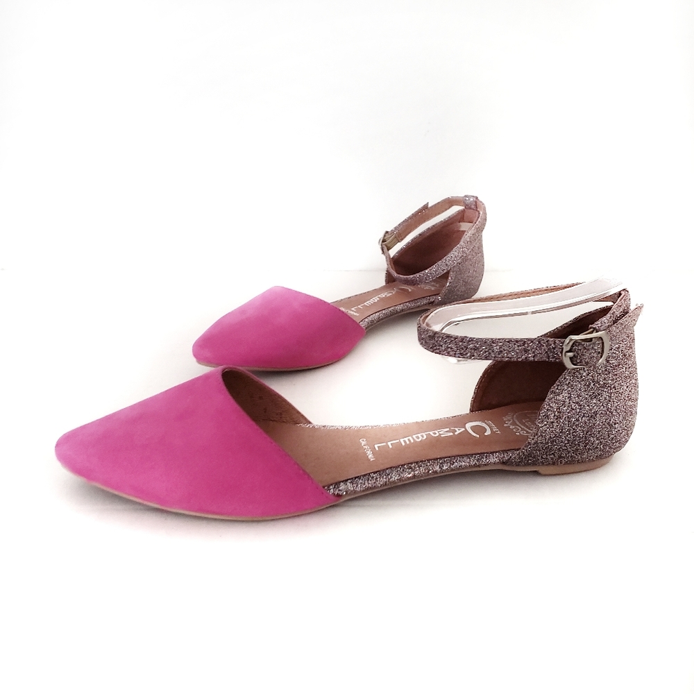 Jeffrey Campbell Lovins Pink Glitter D'Orsay Ankle Strap Flats